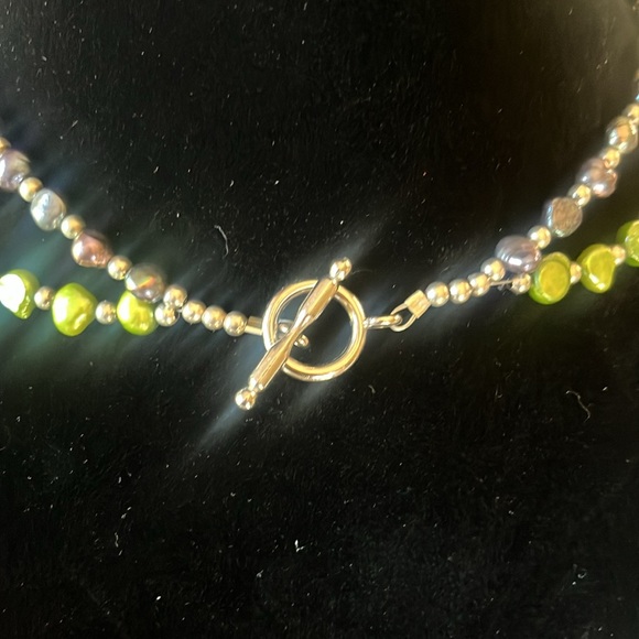 ABALONE, PERIDOT, FRESH WATER PEARL and sterling necklace - Picture 3 of 10